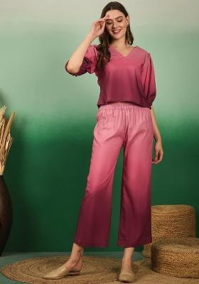 Peach Embroidered Rayon Co Ord Sets