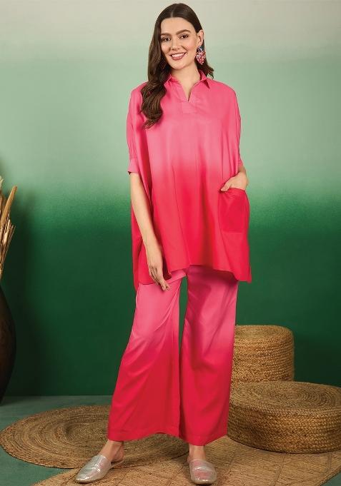 Pink Embroidered Rayon Co Ord Sets