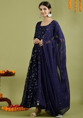 Blue Embroidery Georgette Anarkali Set