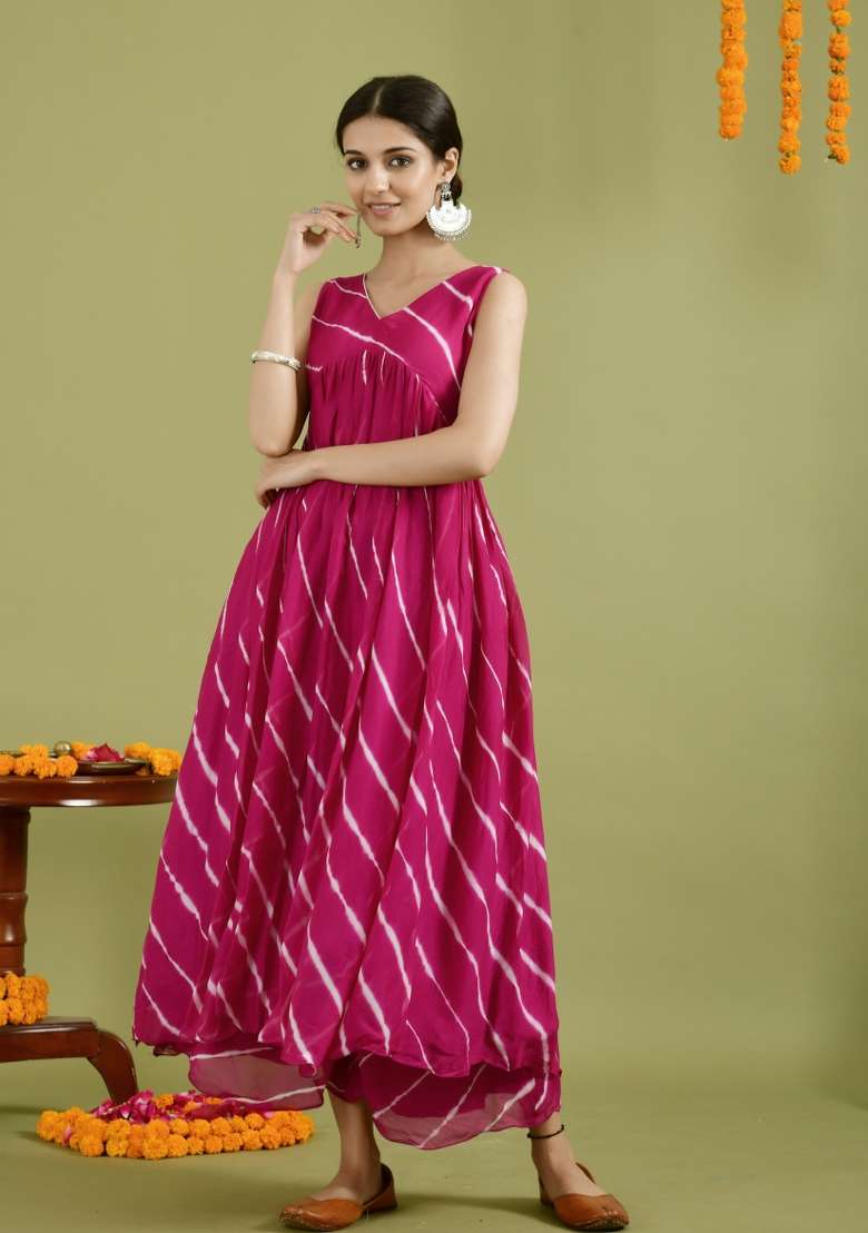 Wine Striped Georgette Kurta - Indya