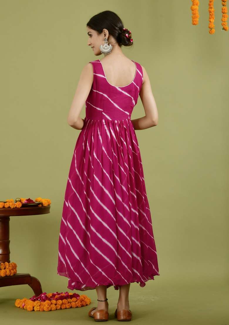 Wine Striped Georgette Kurta - Indya