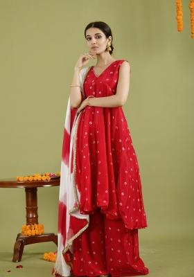 Red Embroidered Silk Anarkali With Dupatta