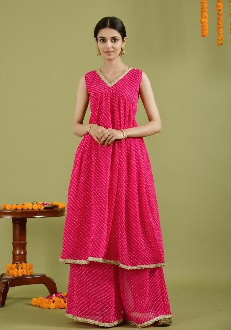 Magenta Bandhani Georgette Sharara Set