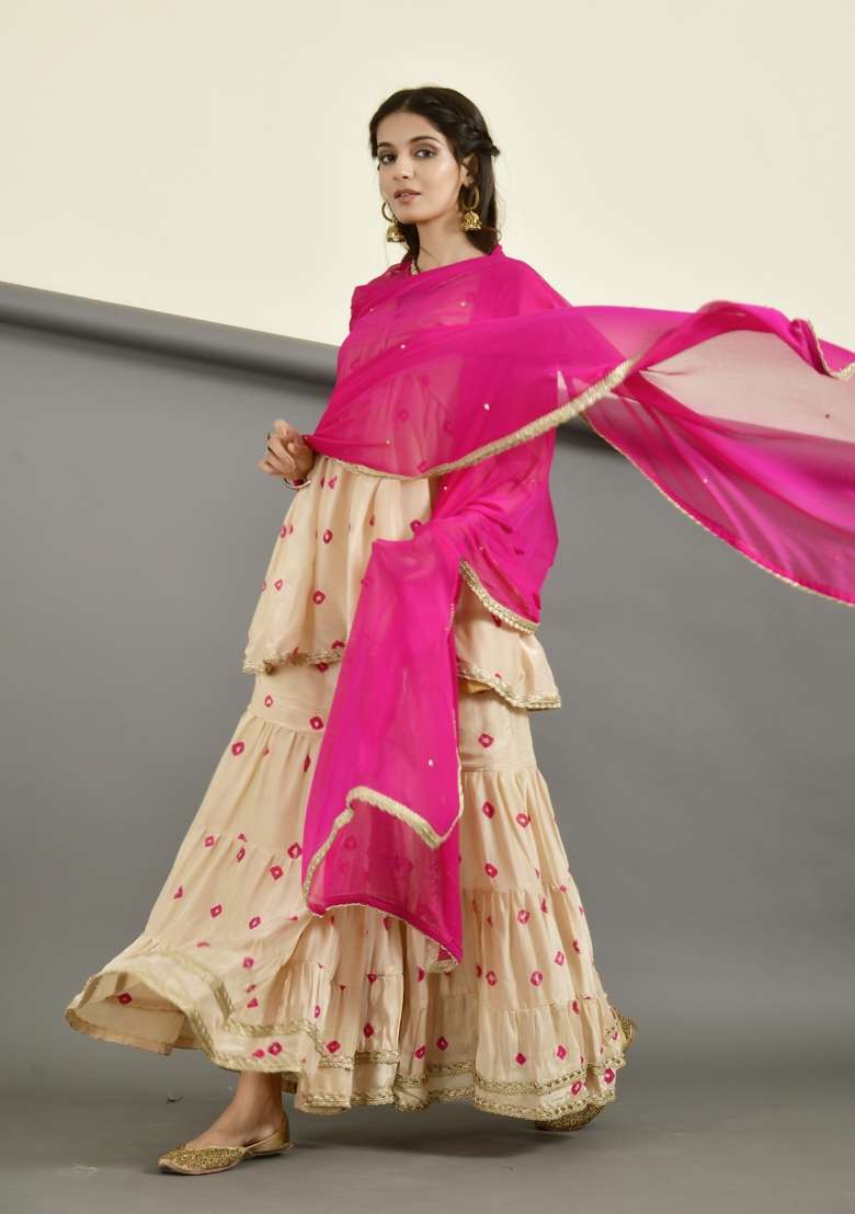 Golden Embroidered Silk Blend Sharara Set - Indya