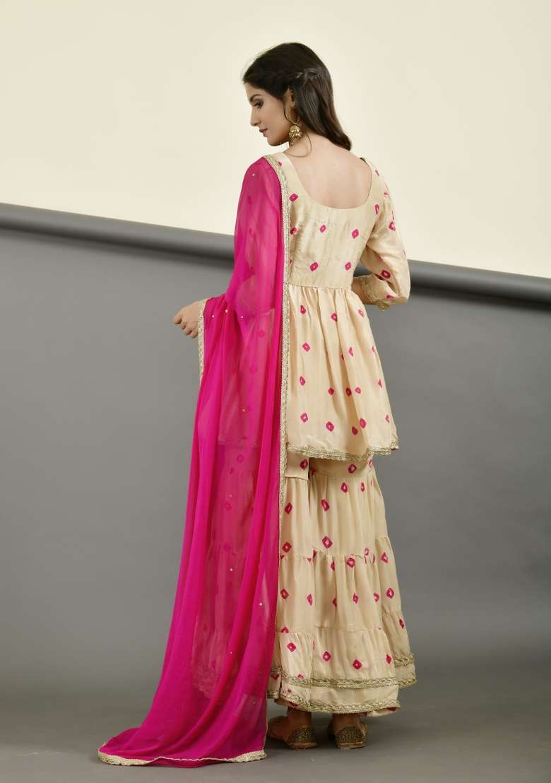 Golden Embroidered Silk Blend Sharara Set - Indya
