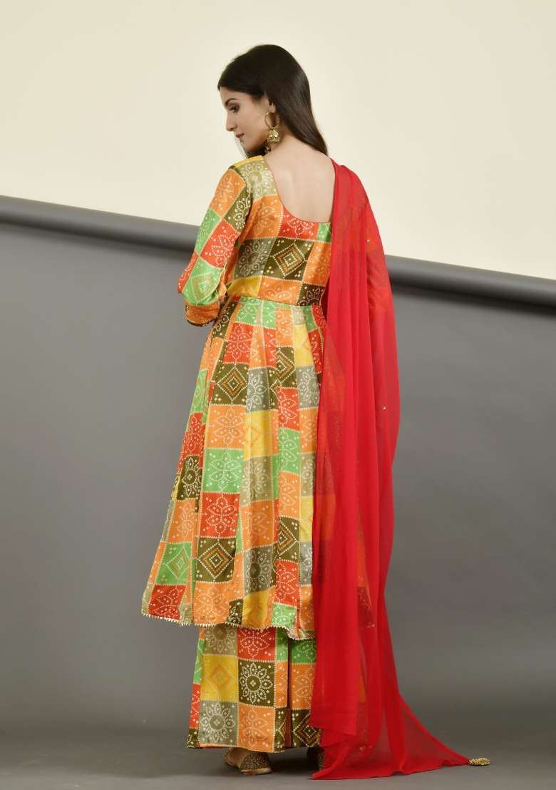 Yellow Bandhani Silk Blend Sharara Set - Indya