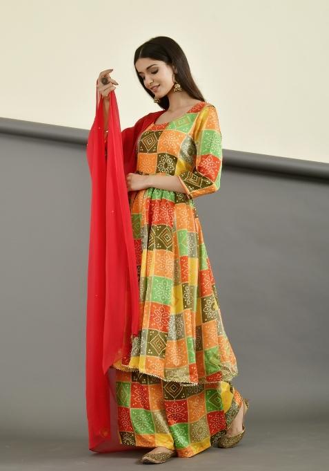 Yellow Embroidery Silk Anarkali With Dupatta