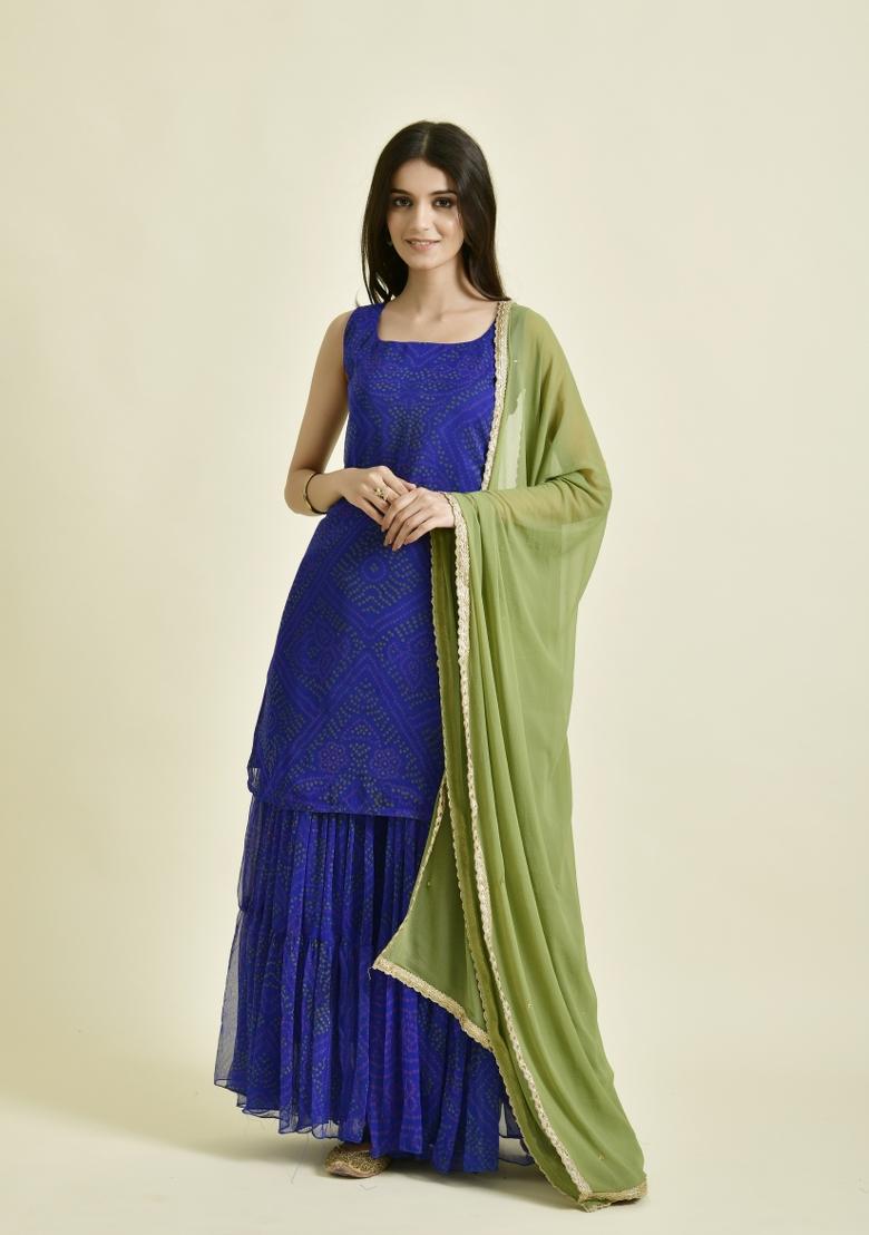 Blue Embroidery Chiffon Salwar Kameez With Dupatta