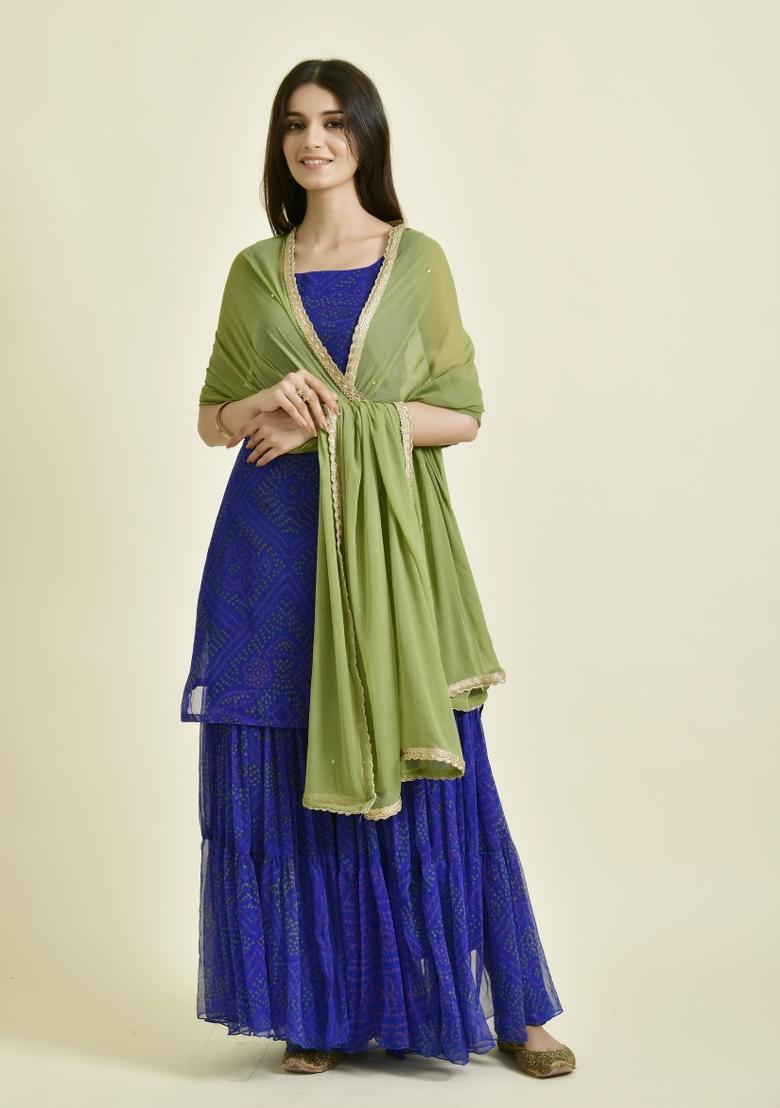 Blue Embroidery Chiffon Salwar Kameez With Dupatta