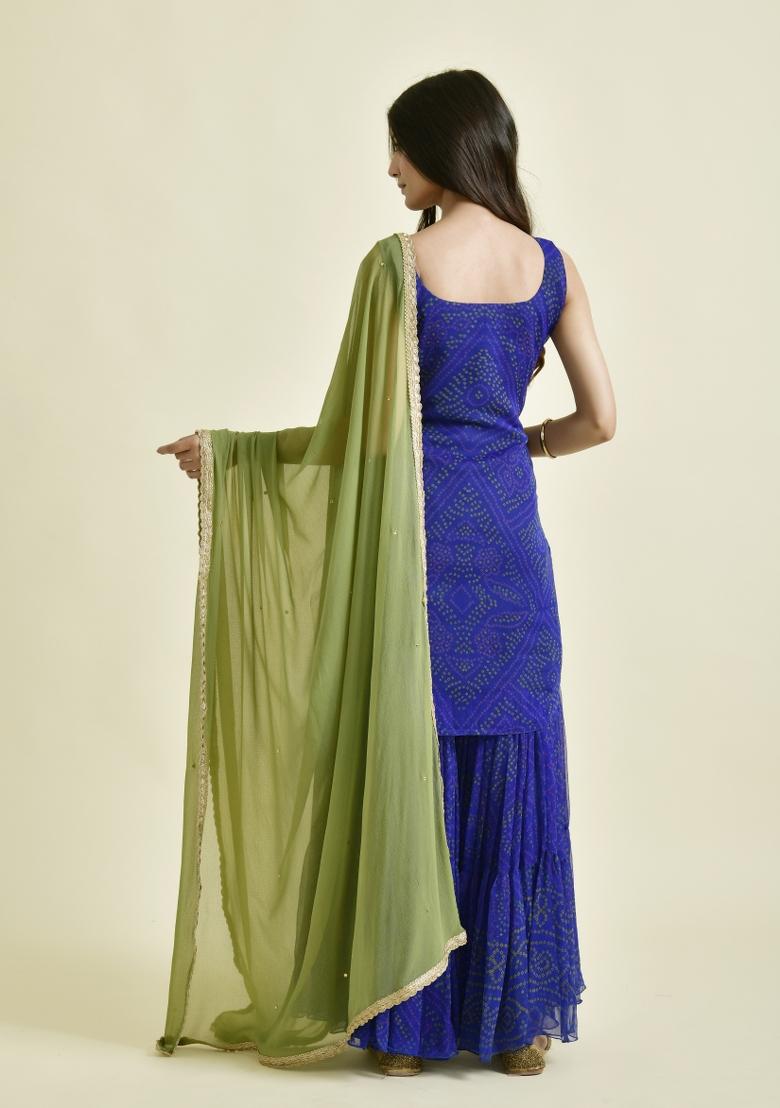 Blue Embroidery Chiffon Salwar Kameez With Dupatta