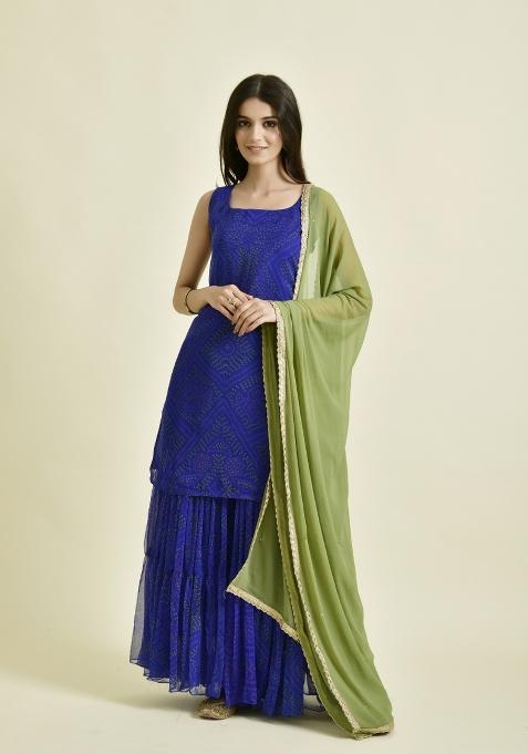Blue Embroidery Chiffon Salwar Kameez With Dupatta