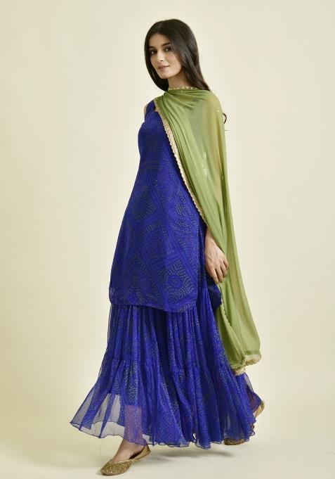 Blue Embroidery Chiffon Salwar Kameez With Dupatta