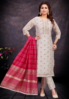 Rani Printed Chanderi Silk Kurta Pant Set