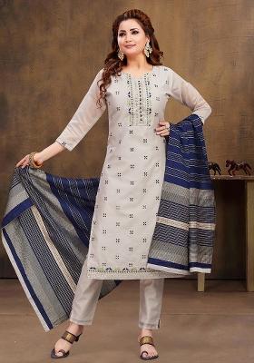 Blue Printed Chanderi Silk Kurta Pant Set