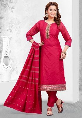 Rani Printed Chanderi Silk Kurta Pant Set