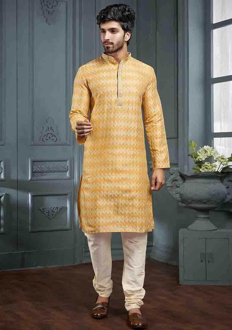 Yellow Jacquard Poly Cotton Salwar Kameez Set