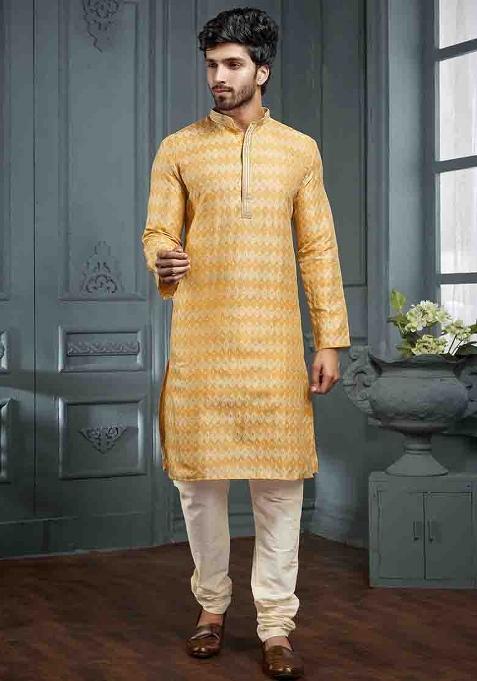 Yellow Jacquard Poly Cotton Salwar Kameez Set