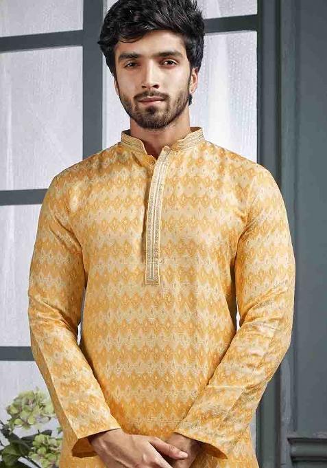 Yellow Jacquard Poly Cotton Salwar Kameez Set