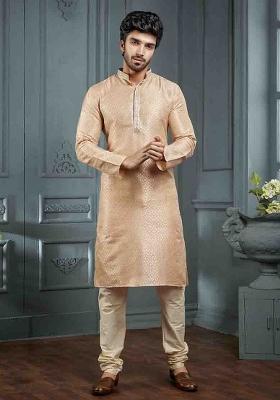 Light Peach Jacquard Poly Cotton Salwar Kameez Set