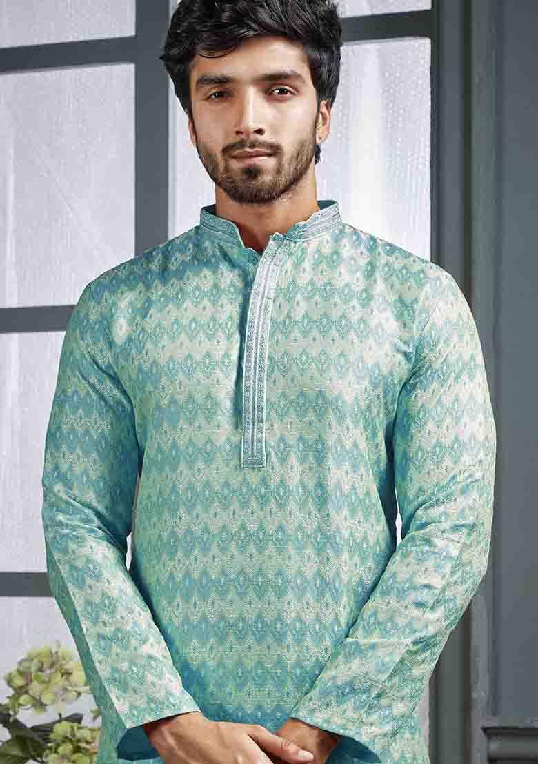 Blue Jacquard Poly Cotton Salwar Kameez Set