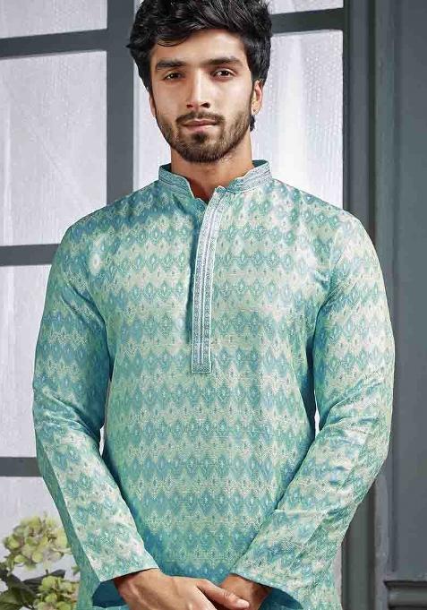 Blue Jacquard Poly Cotton Salwar Kameez Set