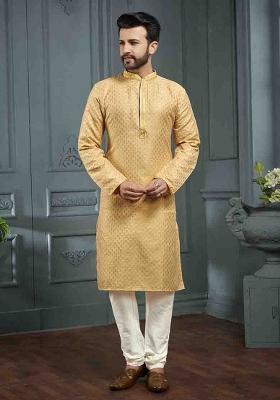 Yellow Jacquard Poly Cotton Salwar Kameez Set