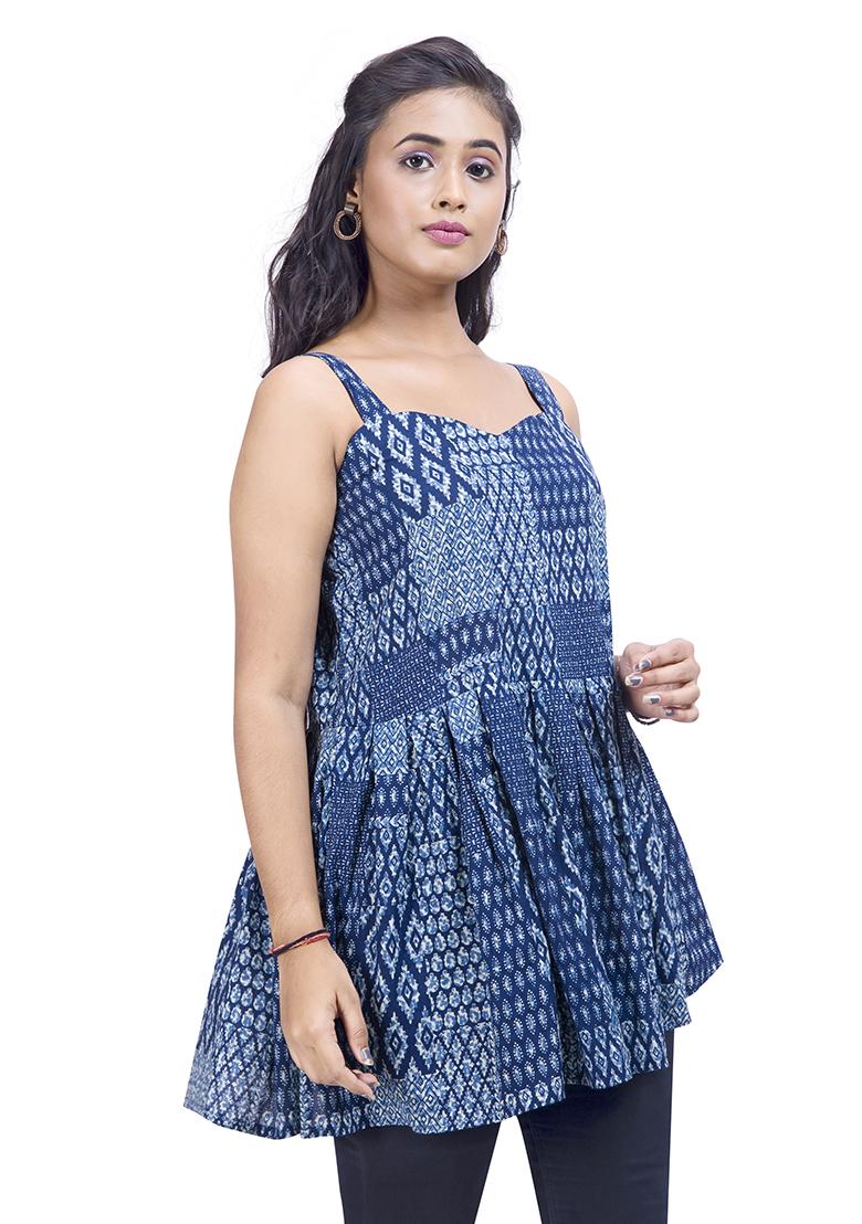 Blue Printed Cotton Tunics - Indya
