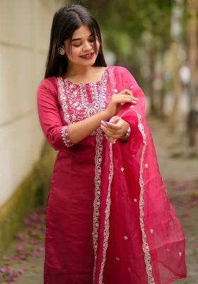 Cherry Embroidered Silk Blend Kurta Set