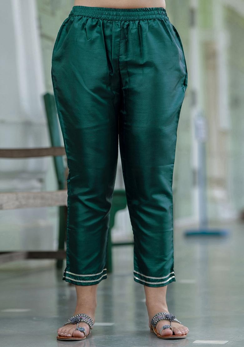 Green Embroidered Silk Blend Kurta Set - Indya