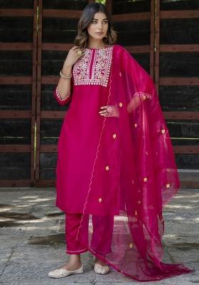 Pink Embroidered Silk Blend Kurta Set