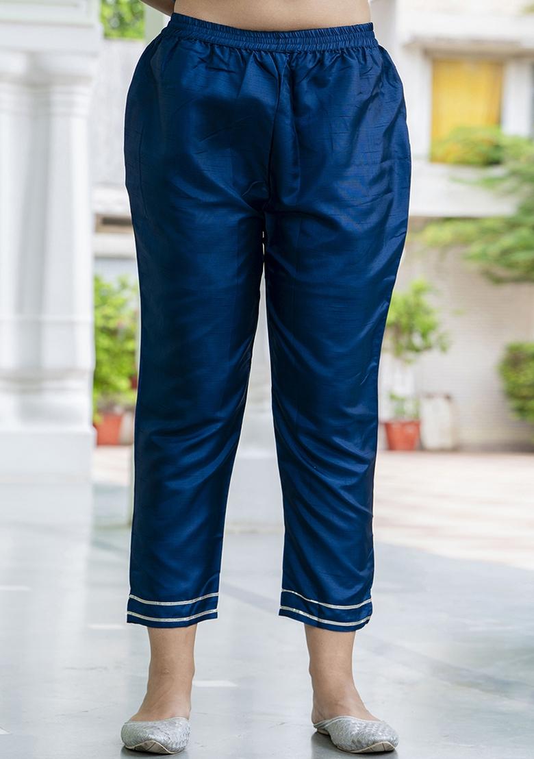 Teal Blue Embroidered Silk Blend Kurta Set - Indya