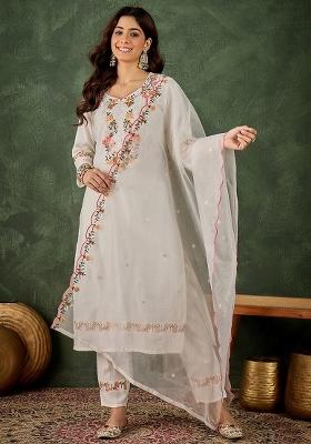 White Embroidered Viscose Rayon Kurta Set