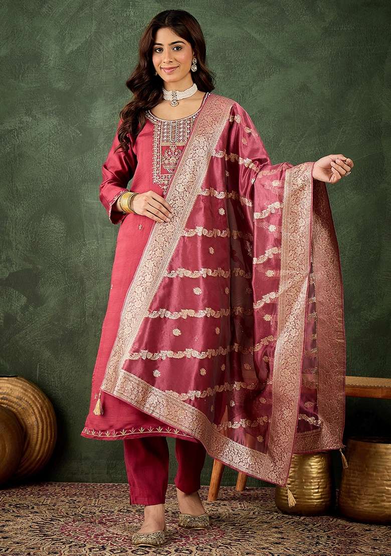 Dusty Embroidered Viscose Rayon Kurta Set - Indya