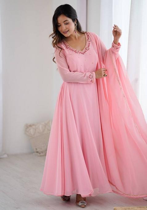 Pink Solid Georgette Gown