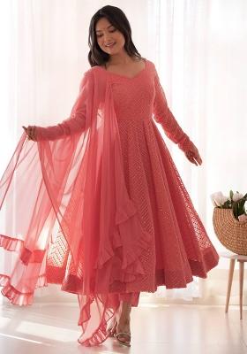 Peach Embellished Georgette Anarkali Set