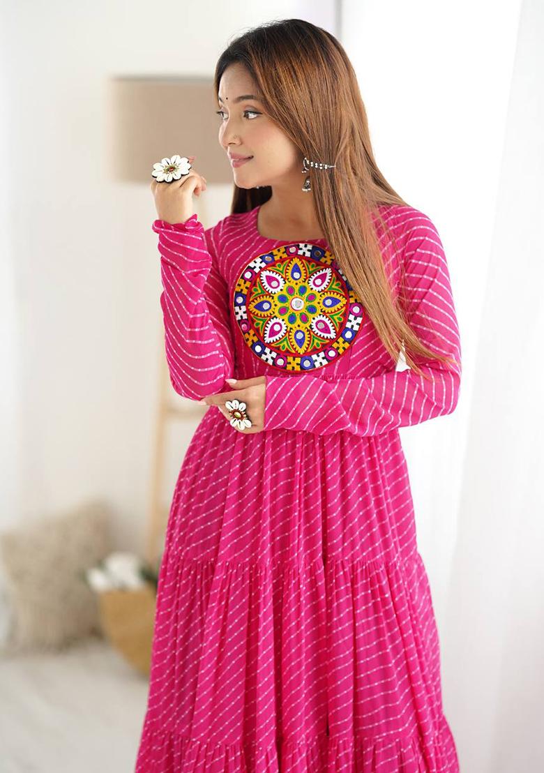 Pink Printed Georgette Gown - Indya