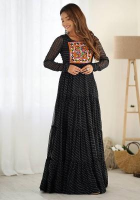 Black Printed Georgette Gown