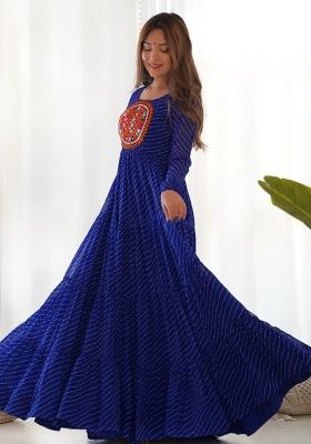 Royal Blue Printed Georgette Gown