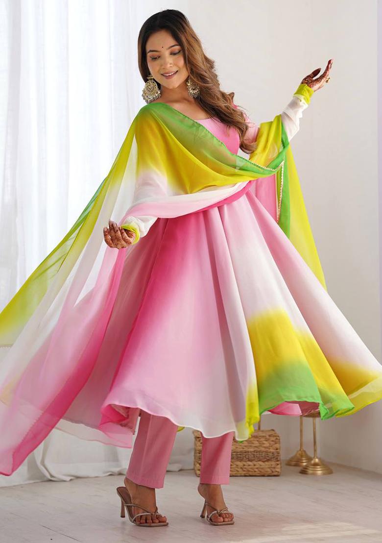 Multi Color Solid Georgette Anarkali Set