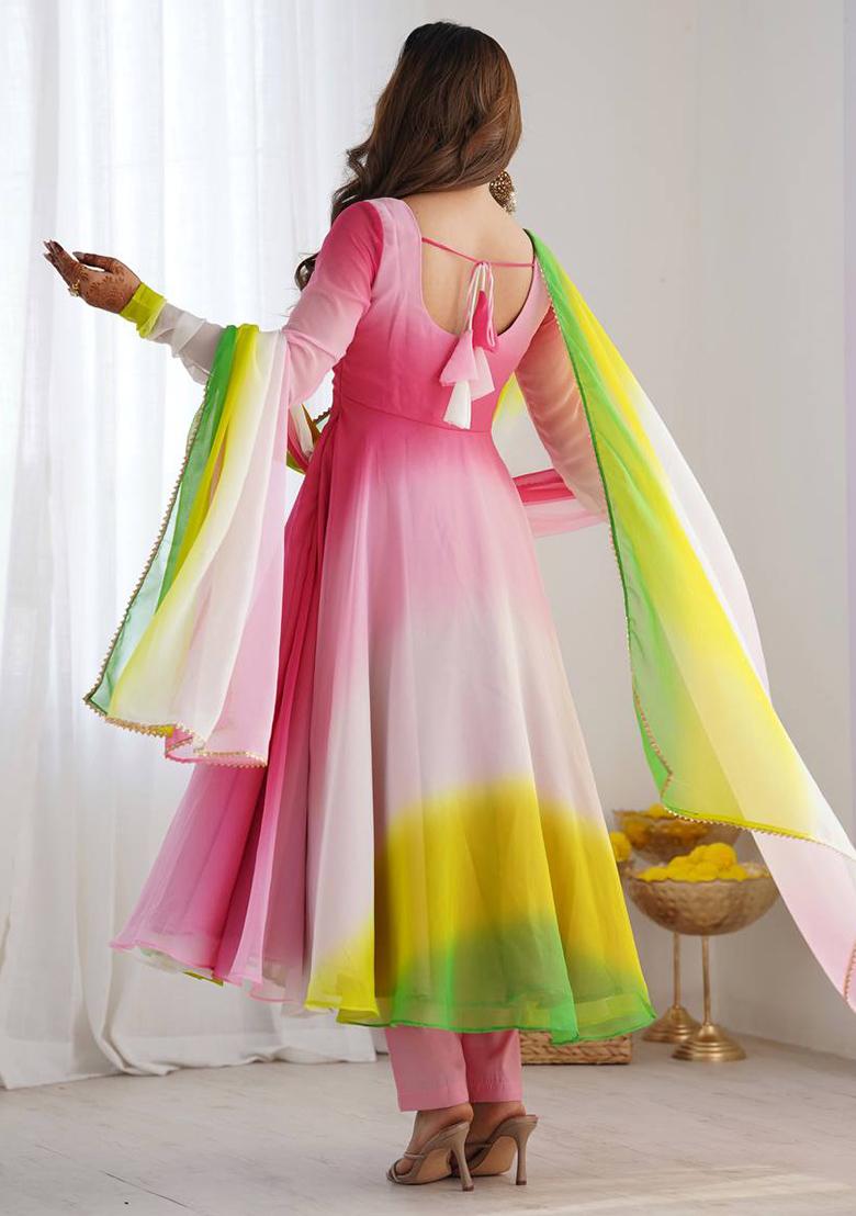 Multi Color Solid Georgette Anarkali Set
