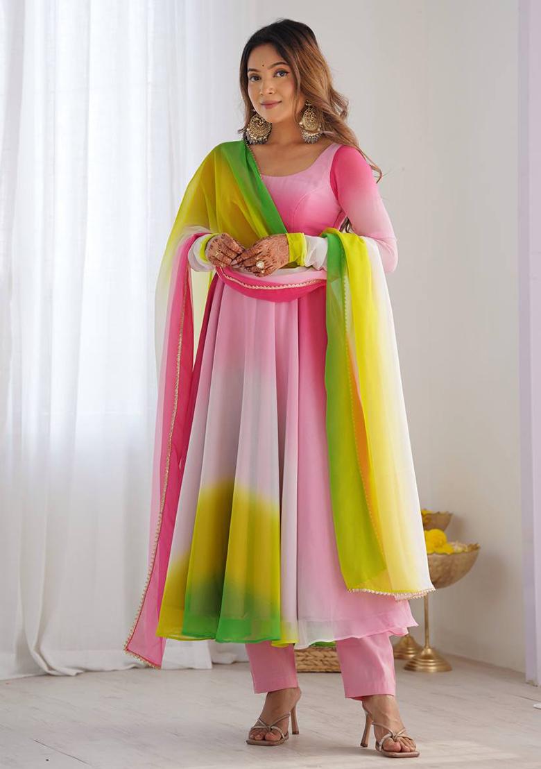 Multi Color Solid Georgette Anarkali Set