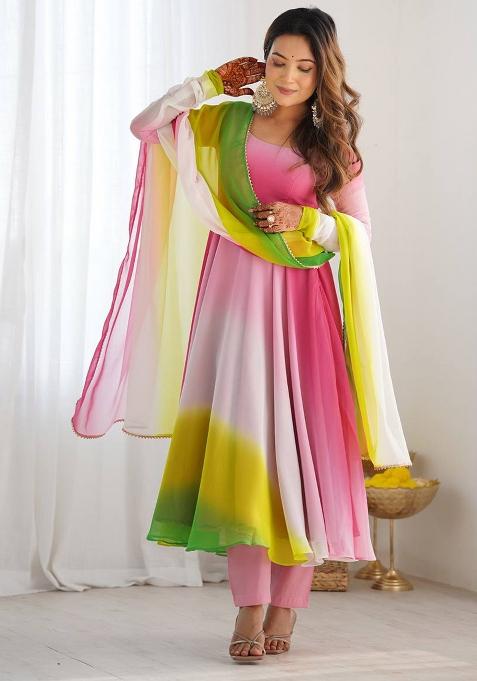 Multi Color Solid Georgette Anarkali Set
