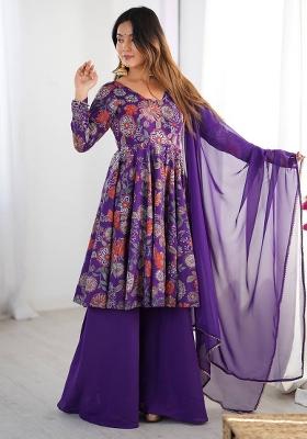 Purple Printed Chanderi Sharara Set