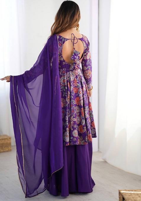 Purple Printed Chanderi Sharara Set