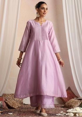 Lavender Hand Embroidery Chanderi Co Ord Set