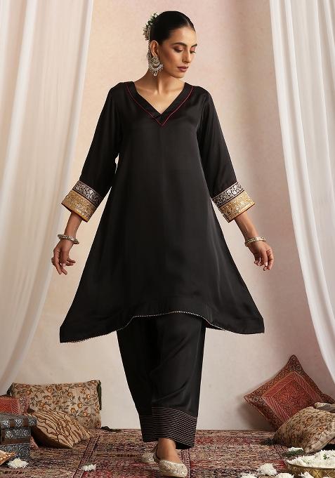 Black Embroidered Silk Pakistani Suit Set