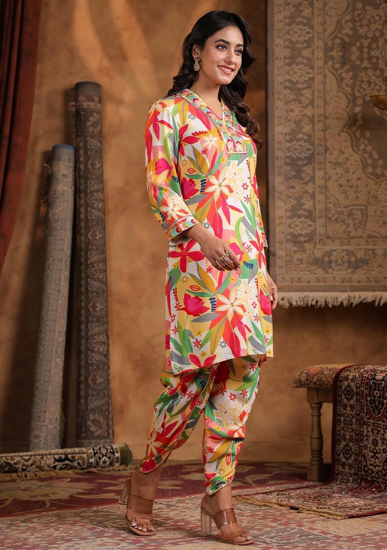 Multi Floral Printed Rayon Co Ord Set - Indya