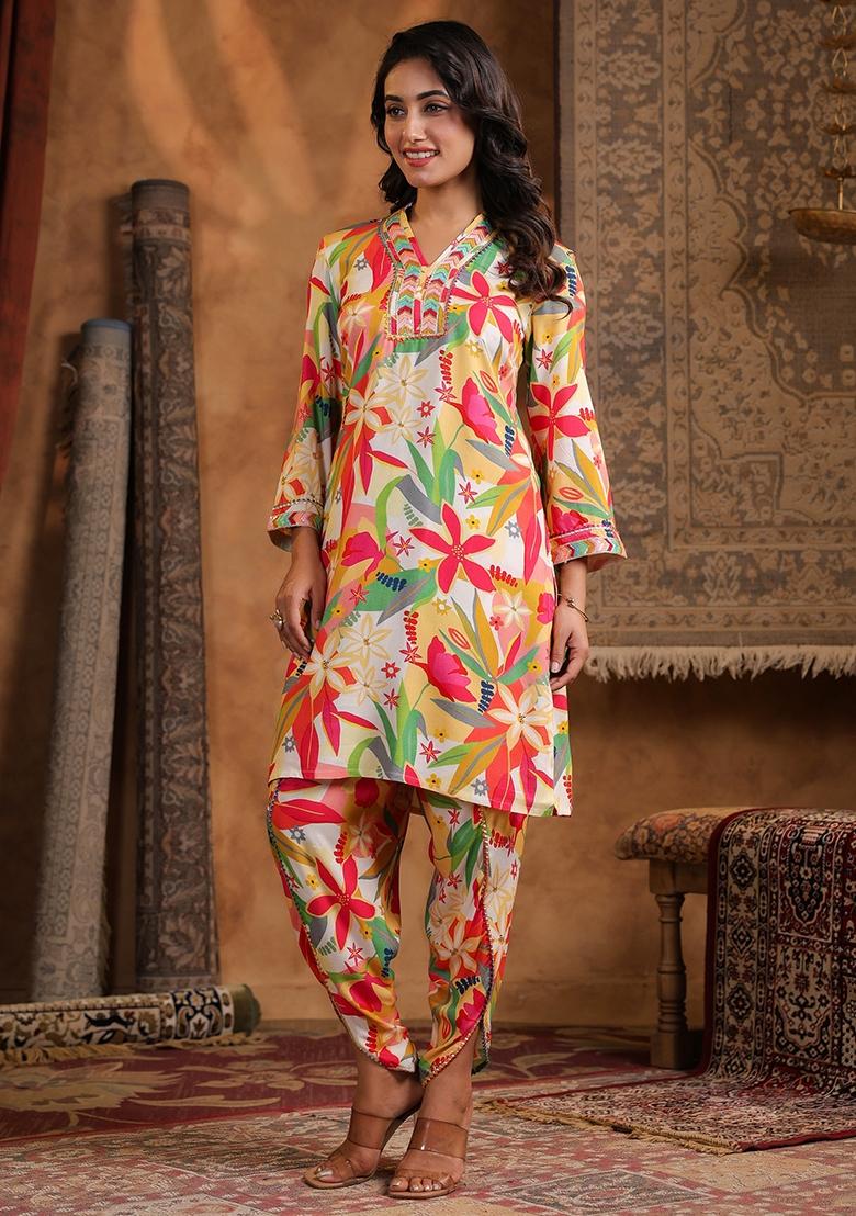 Multi Floral Printed Rayon Co Ord Set - Indya