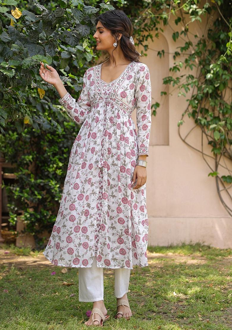 Fuchsia Block Printed Cotton Mulmul Fusion Set - Indya