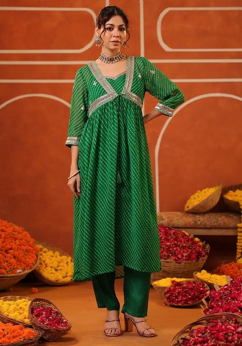 Bottle Green Embroidered Georgette Salwar Suit With Jacket